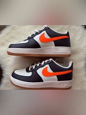 New! Nike Big Kids Black, White & Bright Orange Air Force 1 Sneakers